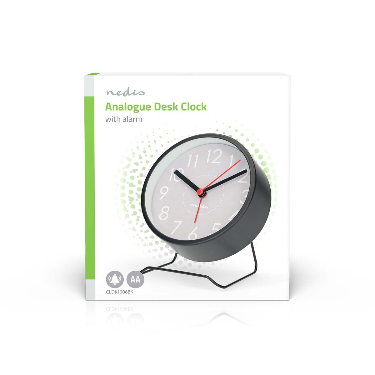 Analogue Desk Alarm Clock, Silent, Snooze, Black