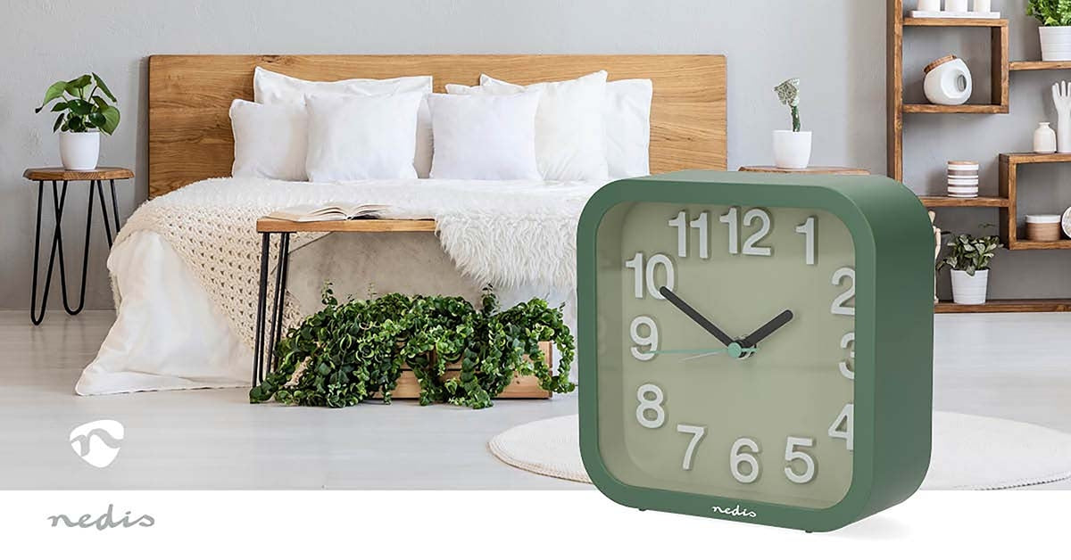 Analogue Desk Alarm Clock, Silent, Snooze, Green