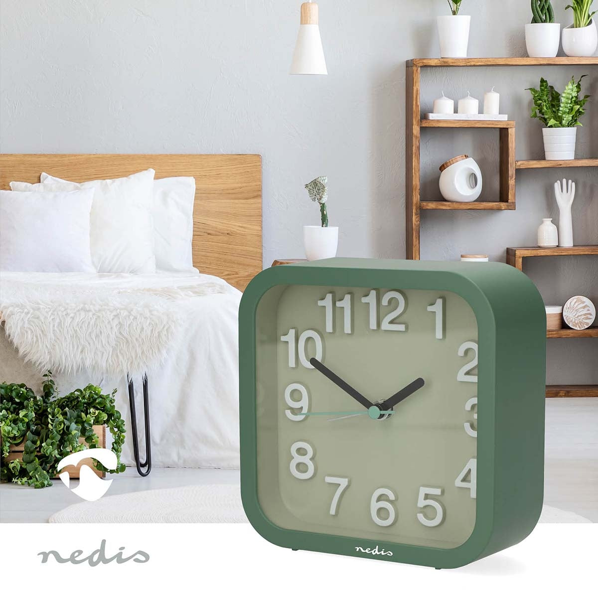 Analogue Desk Alarm Clock, Silent, Snooze, Green