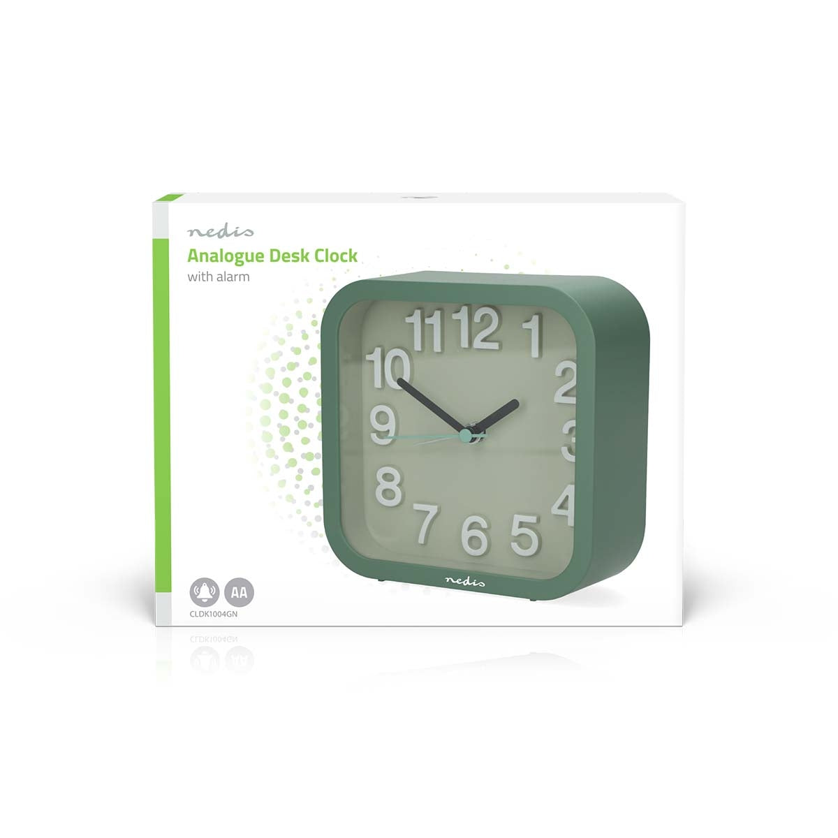 Analogue Desk Alarm Clock, Silent, Snooze, Green