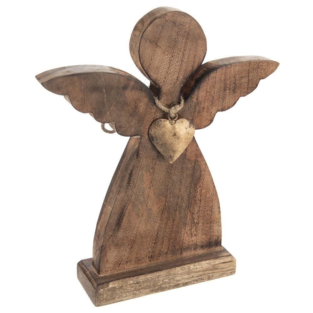 Angel in mango wood with gold heart - Perfect gift idea