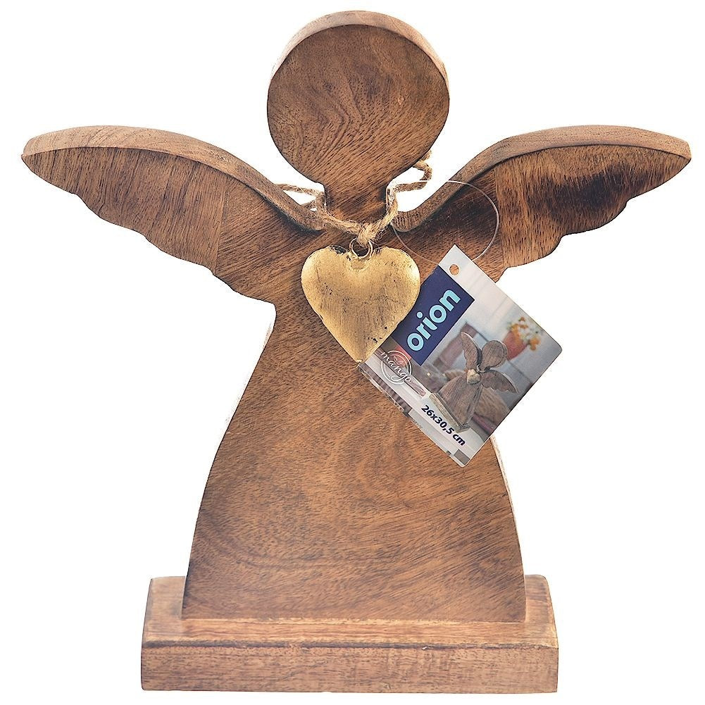 Angel in mango wood with gold heart - Perfect gift idea