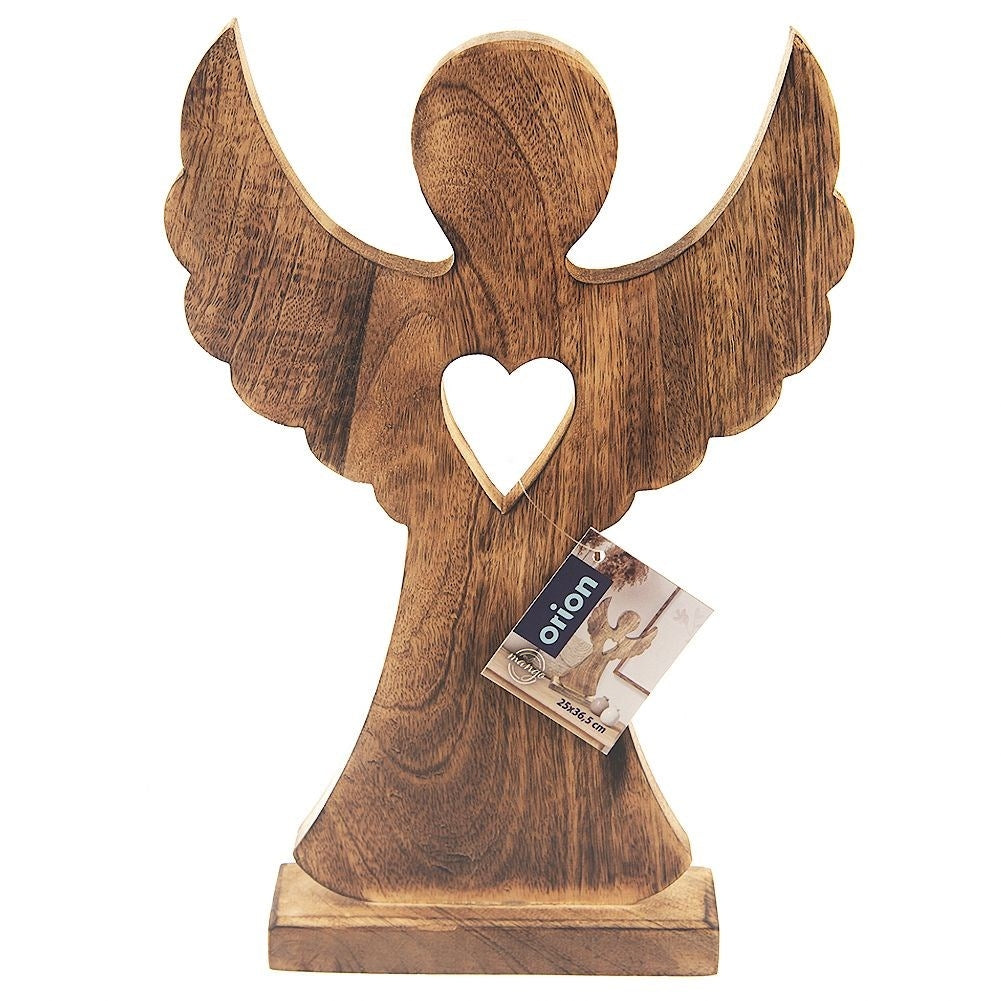 Angel in mango wood with heart - natural decoration