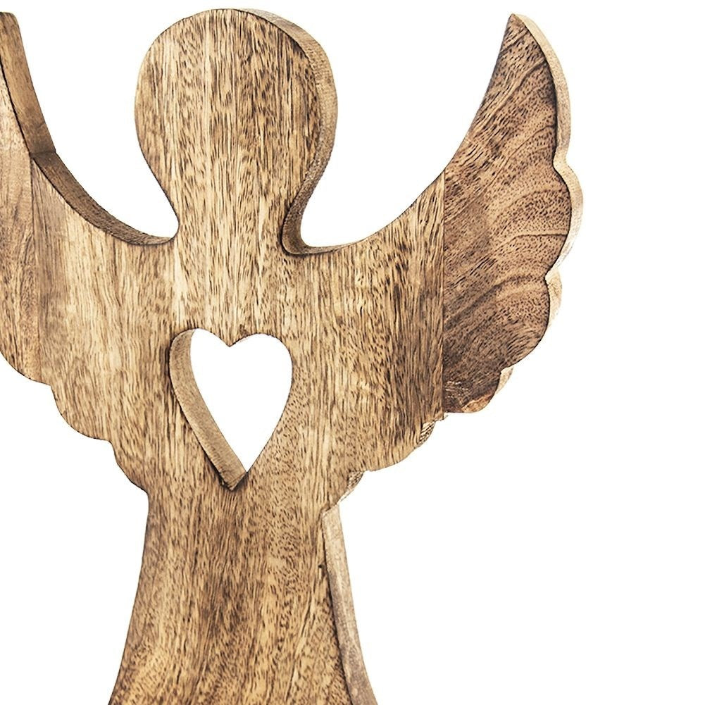 Angel in mango wood with heart - natural decoration