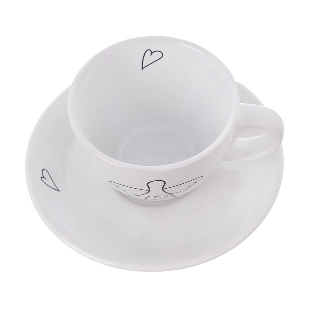Angel motif espresso set: 2 cups & saucer in white ceramic