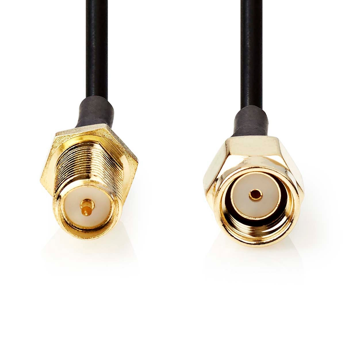 Antenna cable | RP SMA Male | RP SMA Female | Gold Plated | 50 Ohm | Single shell protection | 3.00 m | Round | PVC | Black | Label