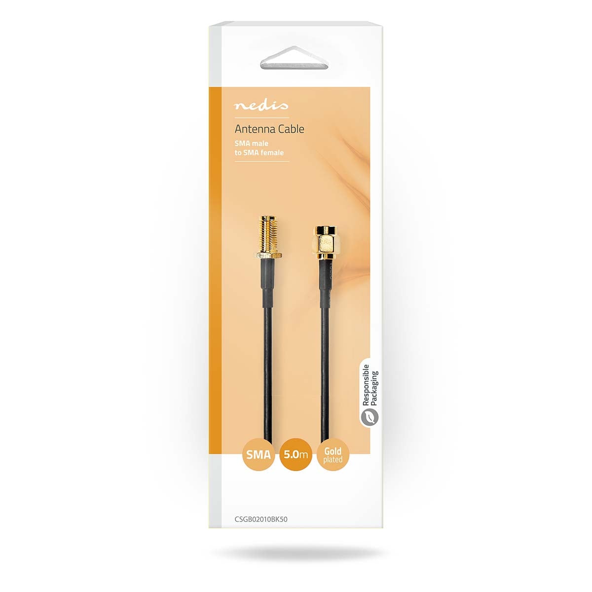 Antenna cable | SMA Male | SMA Female | Gold Plated | 50 Ohm | Single shell protection | 5.00 m | Round | PVC | Black | Box