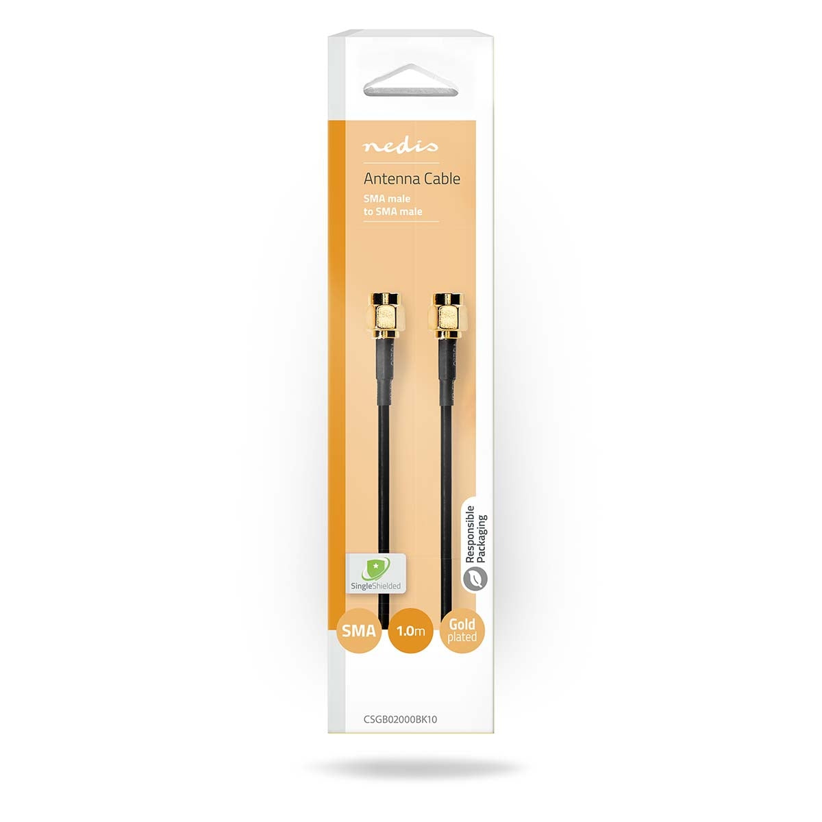 Antenna cable | SMA Male | SMA Male | Gold Plated | 50 Ohm | Single shell protection | 1.00 m | Round | PVC | Black | Envelope