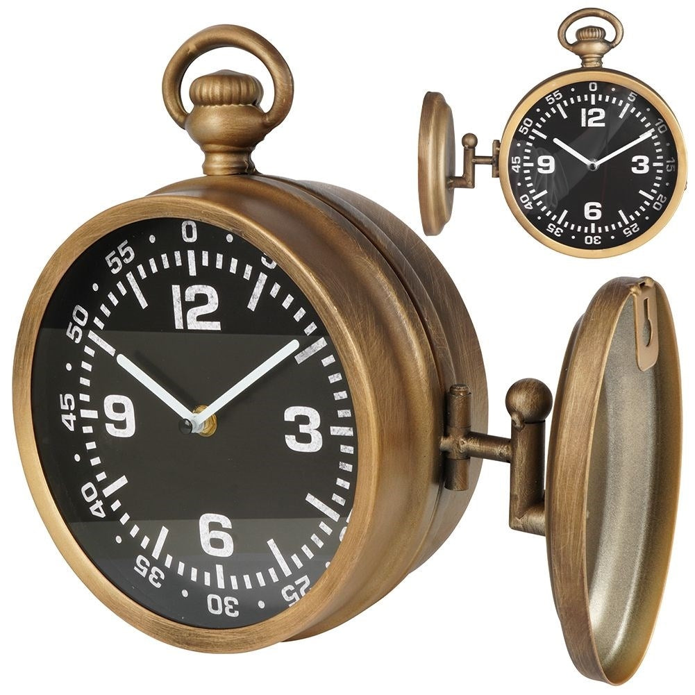Antique Two-Sided Clock with Black Dial and Gold Tint
