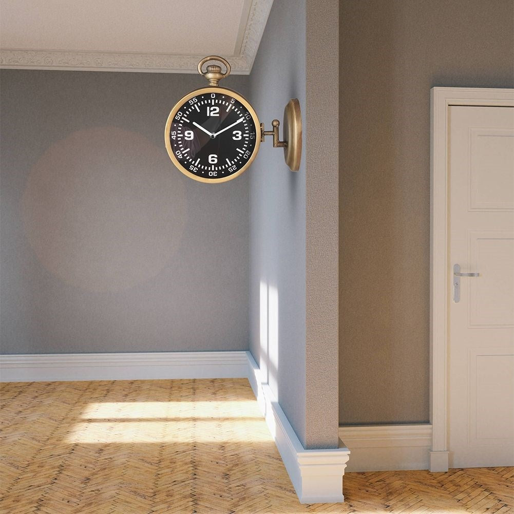 Antique Two-Sided Clock with Black Dial and Gold Tint
