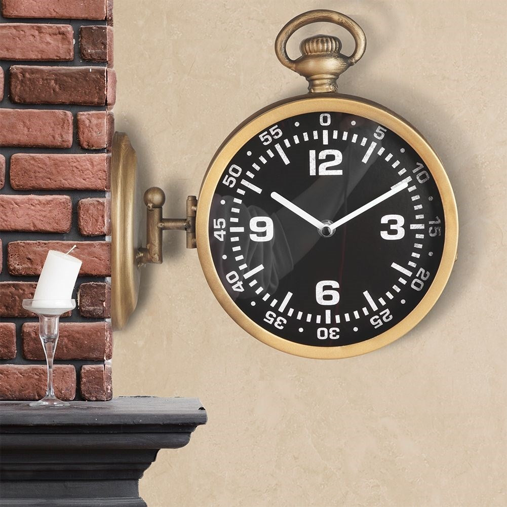 Antique Two-Sided Clock with Black Dial and Gold Tint