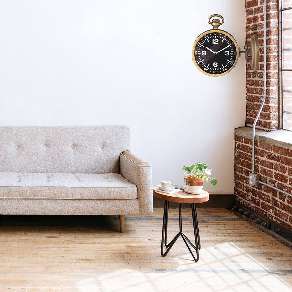 Antique Two-Sided Clock with Black Dial and Gold Tint