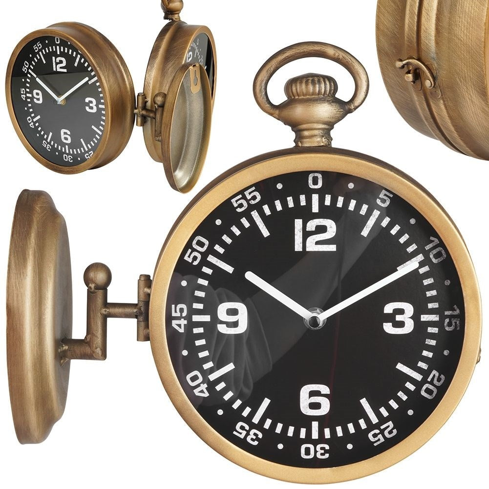 Antique Two-Sided Clock with Black Dial and Gold Tint