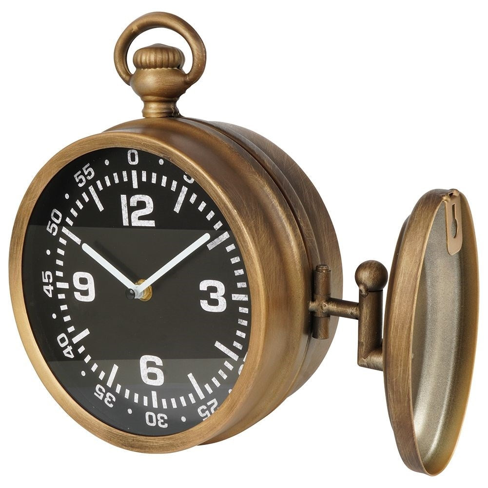 Antique Two-Sided Clock with Black Dial and Gold Tint