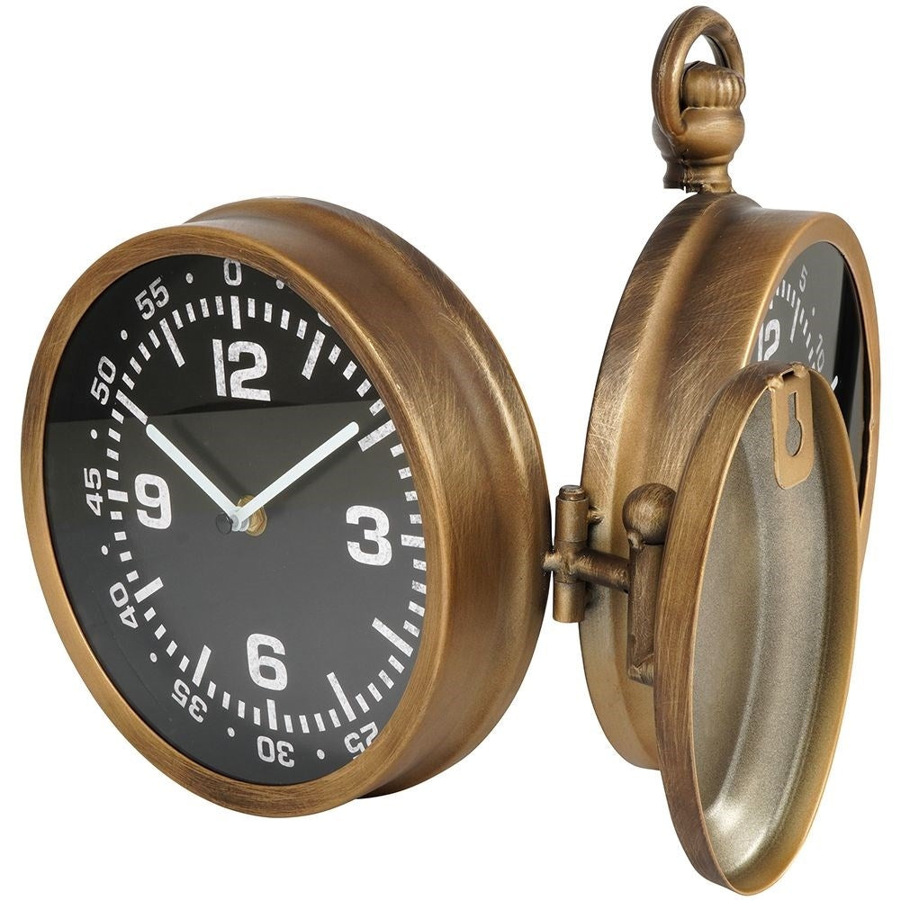 Antique Two-Sided Clock with Black Dial and Gold Tint
