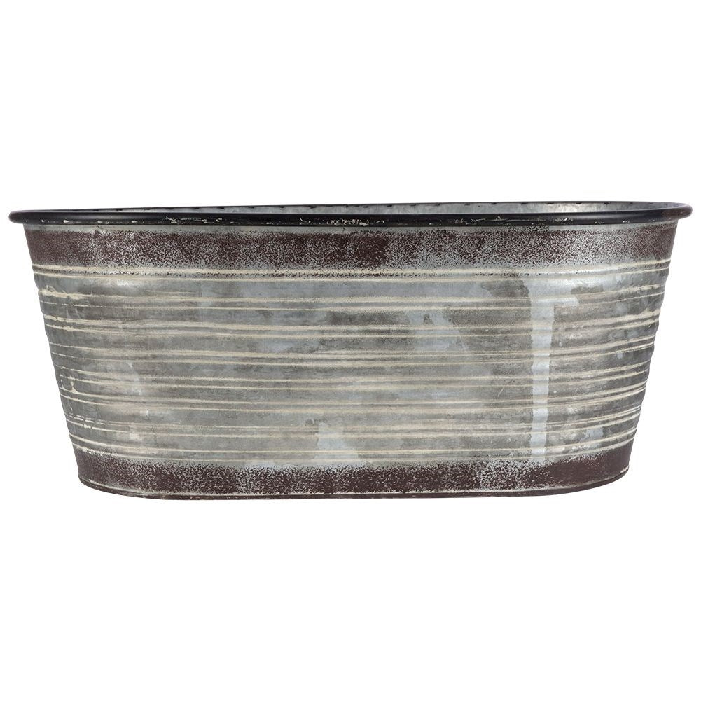 Antique rectangular pot in galvanized metal with rust effect