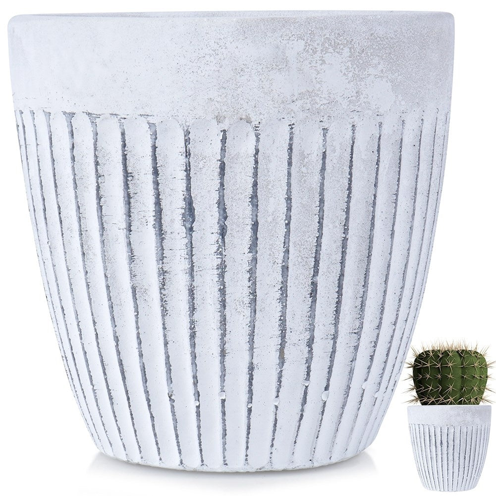 Antique white ceramic flower pot with worn effects and slip protection