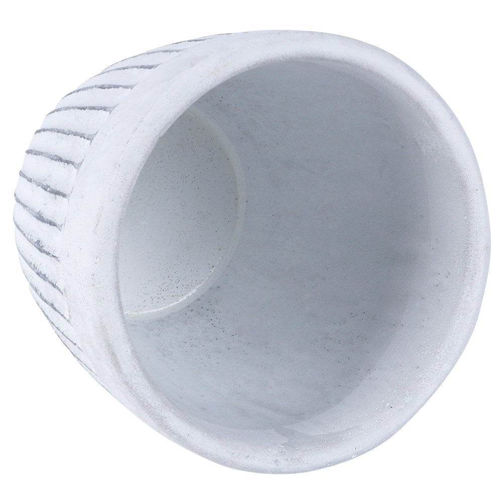 Antique white ceramic flower pot with worn effects and slip protection