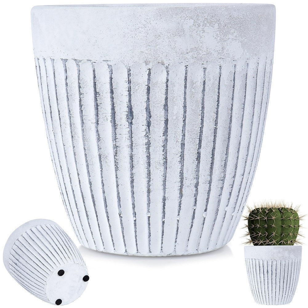 Antique white ceramic flower pot with worn effects and slip protection