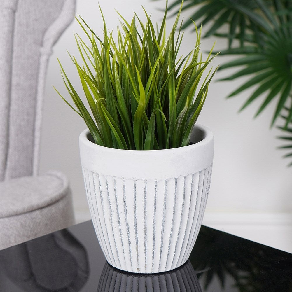 Antique white ceramic flower pot with worn effects and slip protection