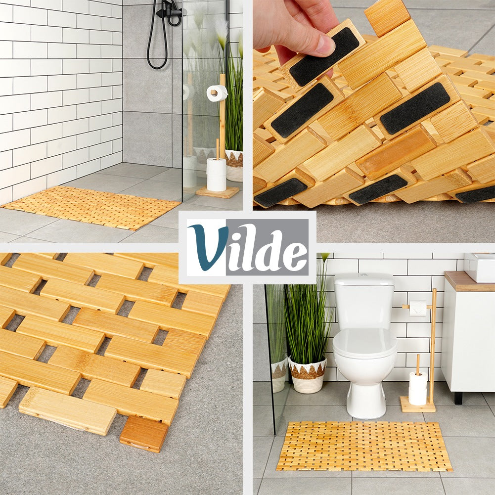 Anti-slip bathroom mat bamboo 80x50 cm