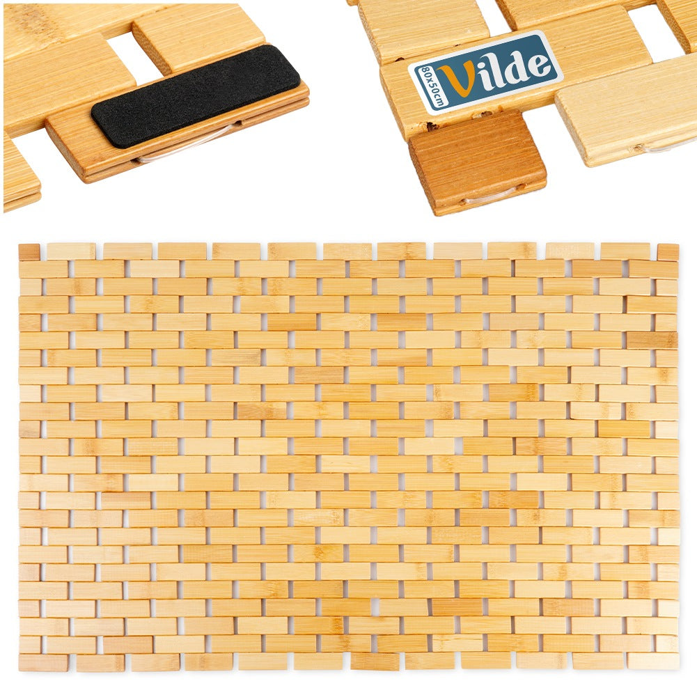Anti-slip bathroom mat bamboo 80x50 cm
