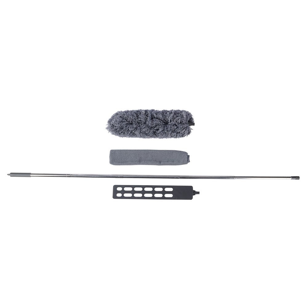 Antistatic dust brush with telescopic handle and two brush heads