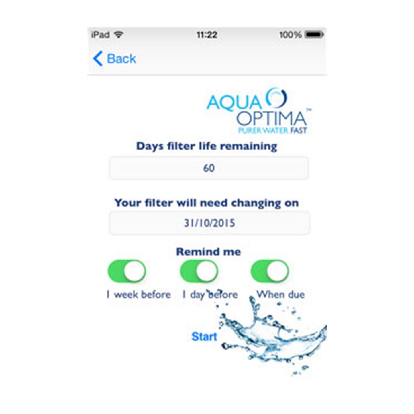 Aqua Optima Oria 2.8L water filter jug + Filter