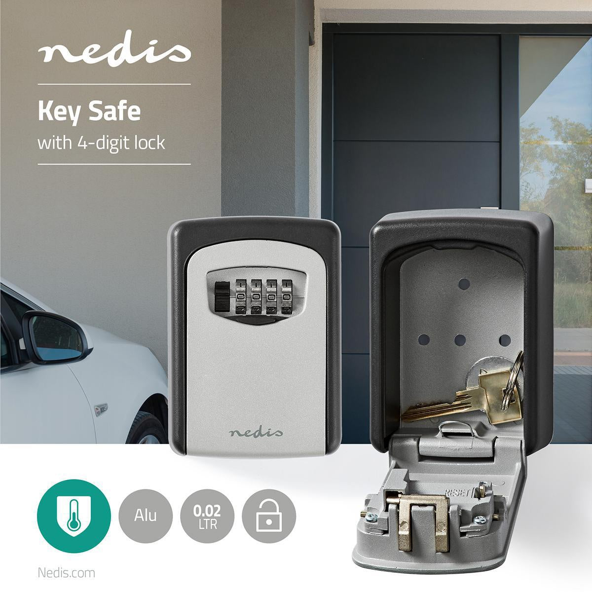 Arch | Key Safe | Combination Dial Lock | Indoors and outdoors | 2 Keys Included | Grey/Black
