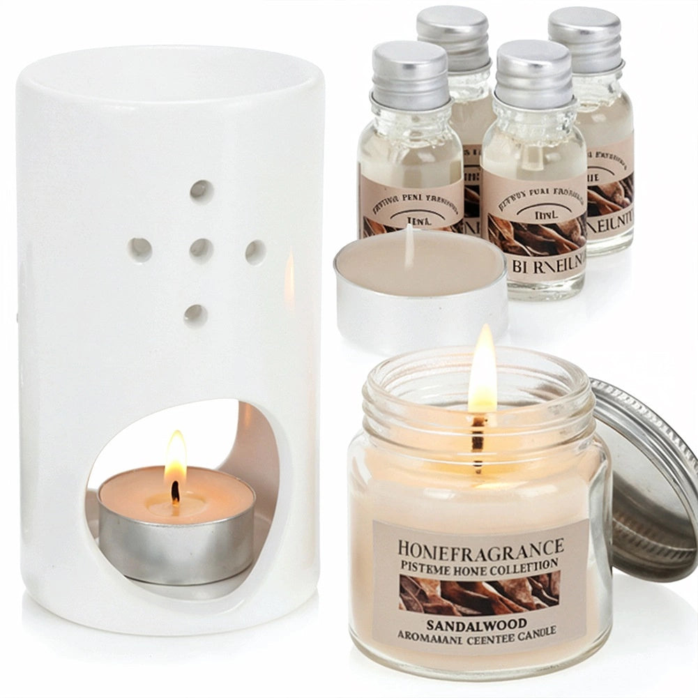 Aromatherapy Set with Ceramic Burner & Sandalwood Oils