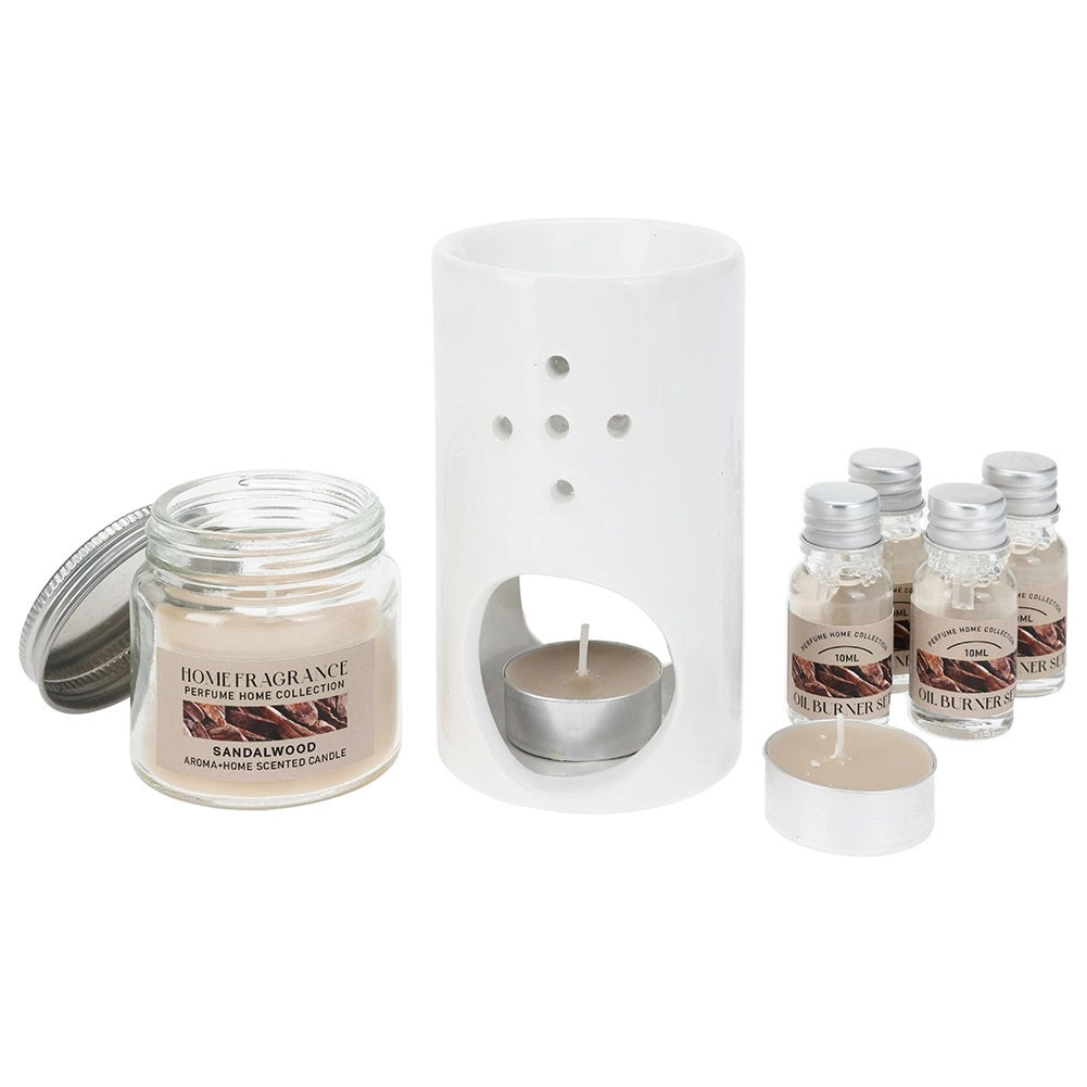 Aromatherapy Set with Ceramic Burner & Sandalwood Oils