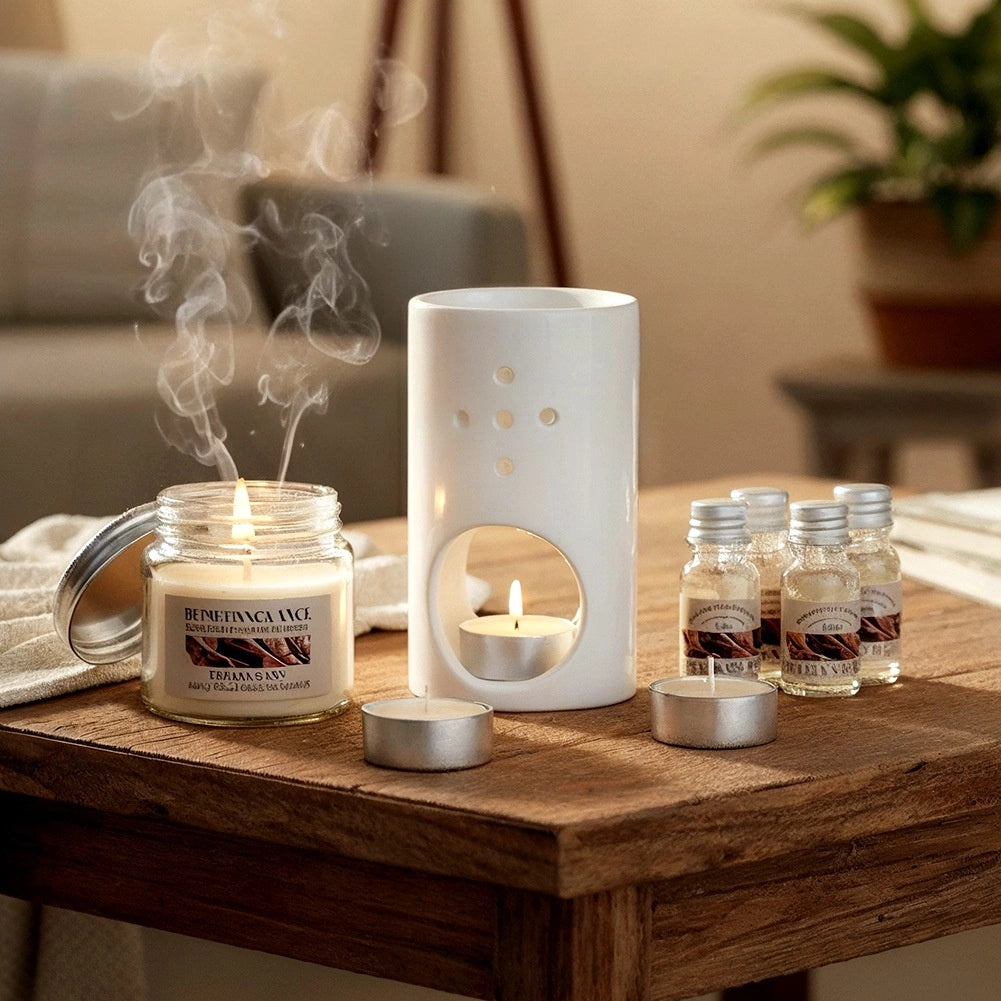 Aromatherapy Set with Ceramic Burner & Sandalwood Oils