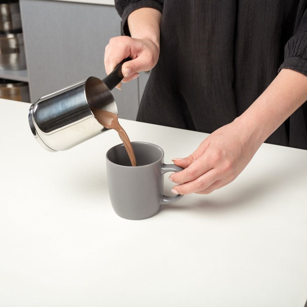 Aromatic Turkish coffee pot in stainless steel with handle