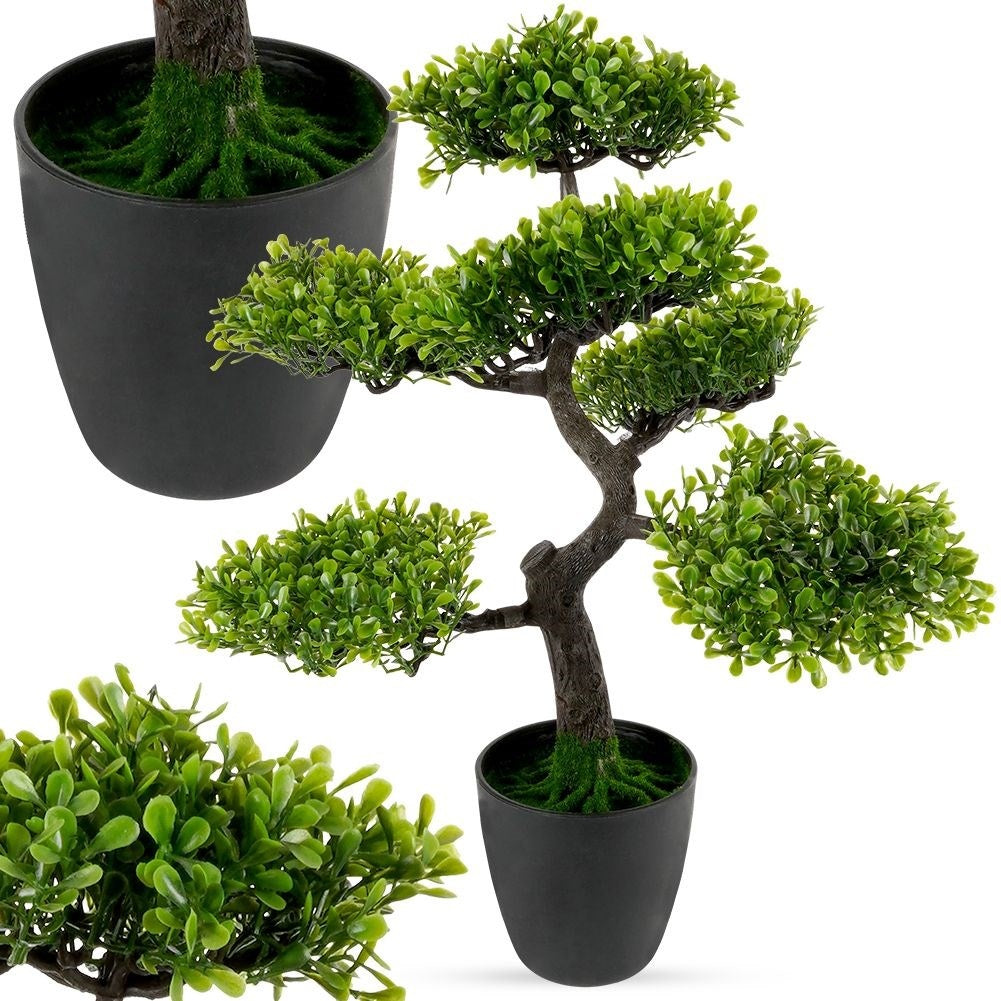 Artificial Bonsai Tree in Black Pot - Realistic & Maintenance Free