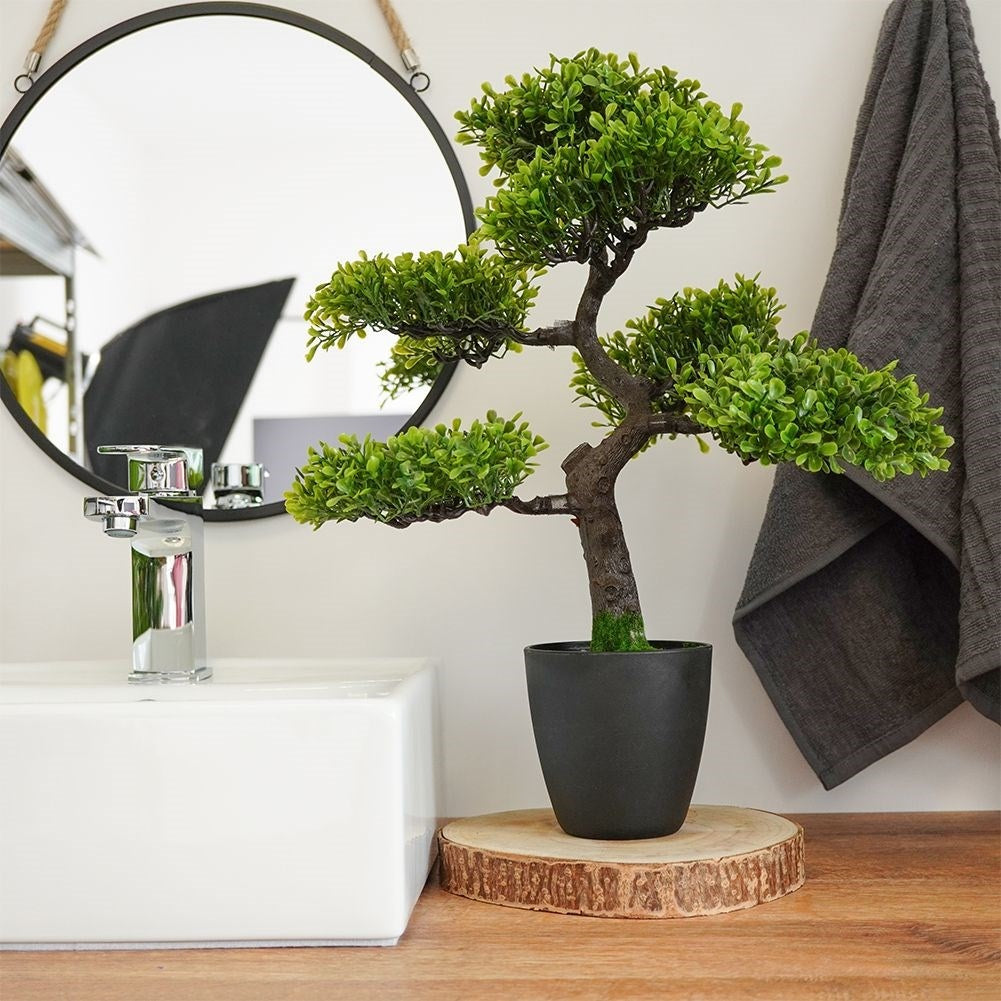 Artificial Bonsai Tree in Black Pot - Realistic & Maintenance Free