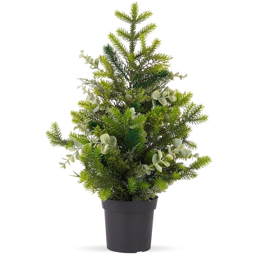Artificial Christmas tree with eucalyptus leaves in black pot, 55 cm