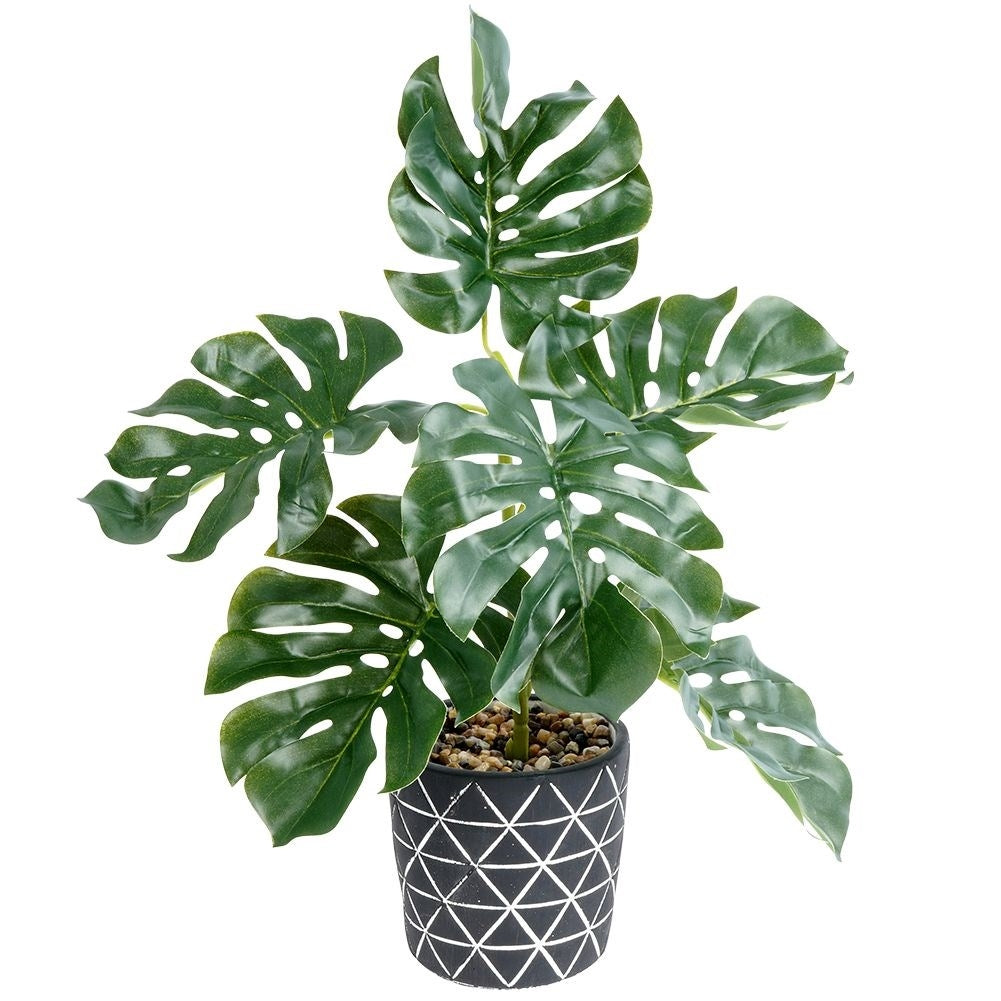 Artificial Monstera in Realistic Cement Pot