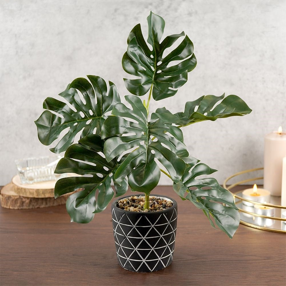 Artificial Monstera in Realistic Cement Pot