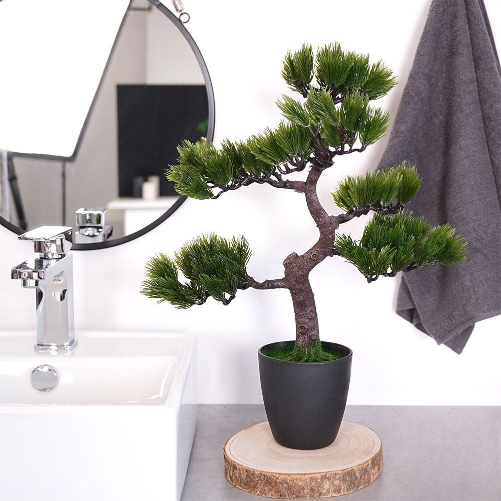 Artificial bonsai tree in black pot