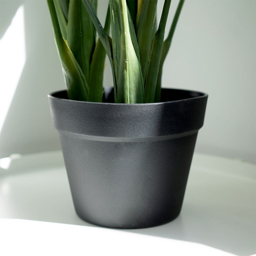 Artificial cold plant with three flowers in black pot