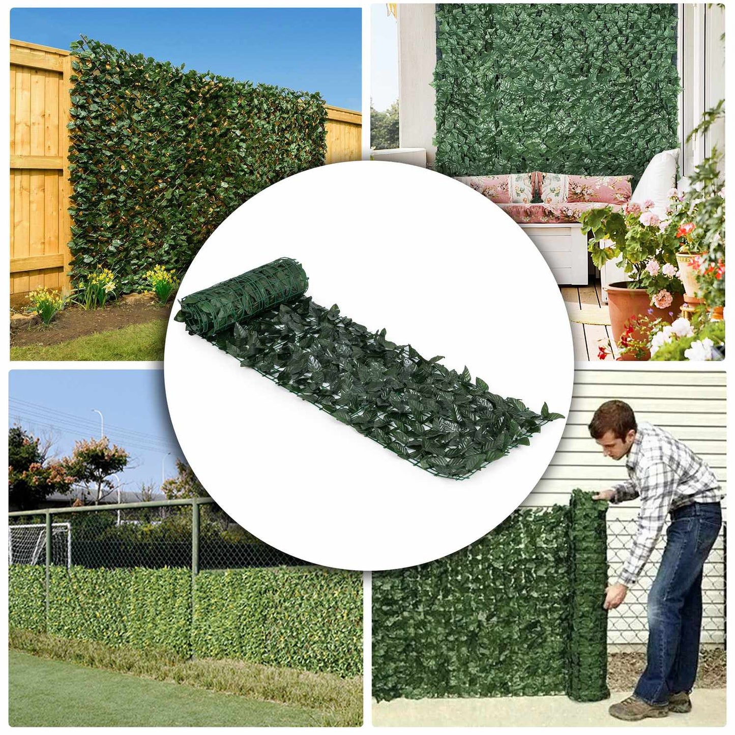 Artificial ivy hedge, 300x50 cm, green balcony cover, masking
