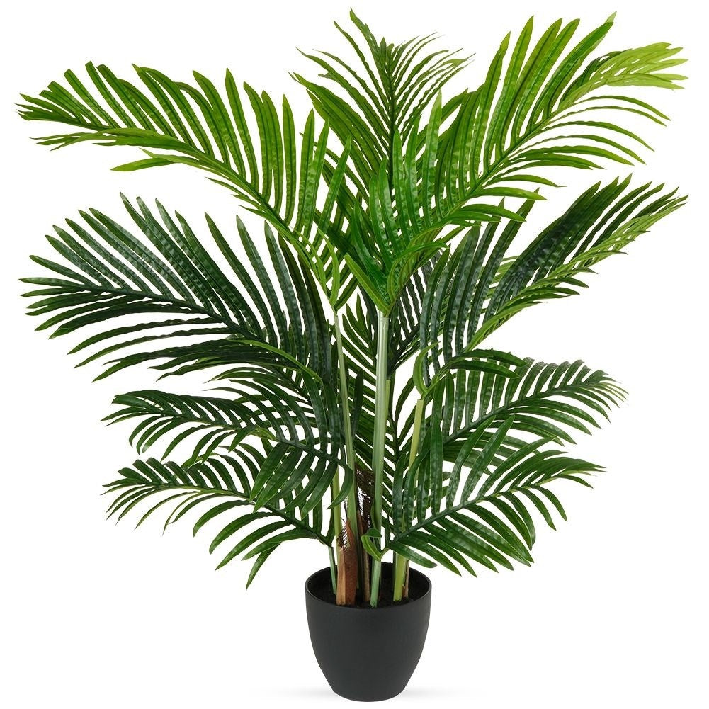 Artificial palm 95 cm high in black pot, realistic and easy to care for