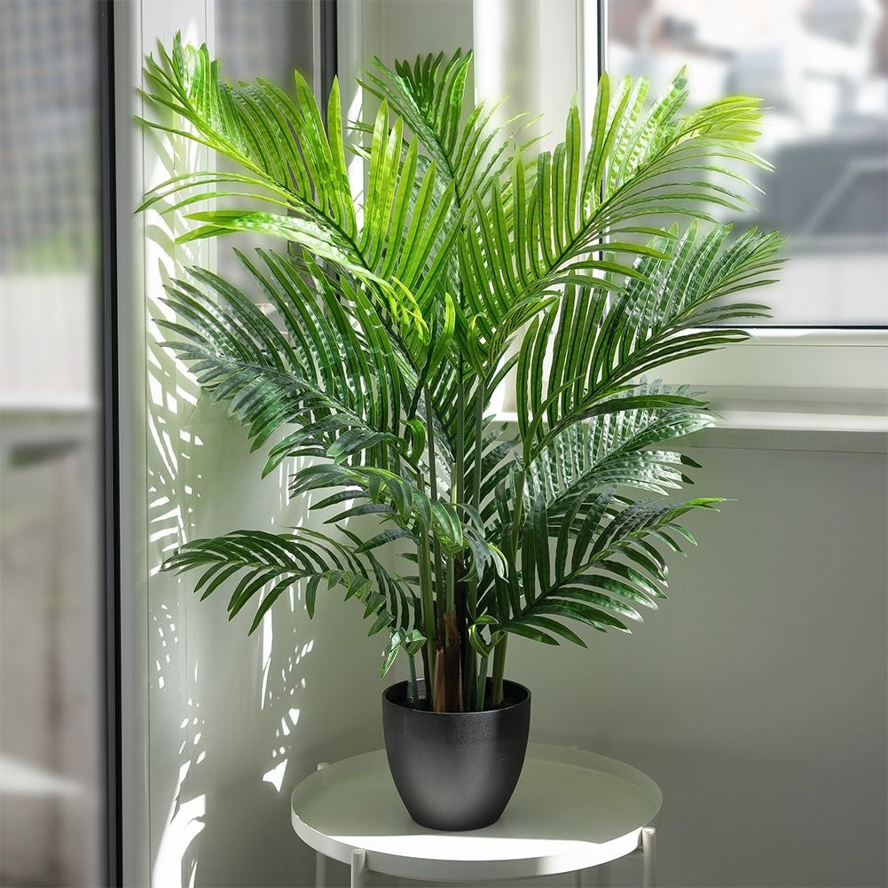 Artificial palm 95 cm high in black pot, realistic and easy to care for