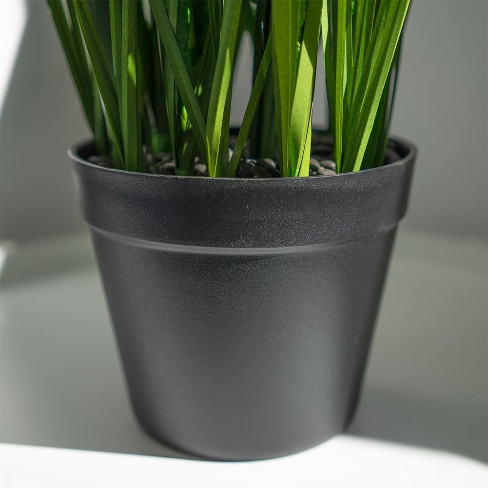 Artificial pampas grass with 5 flowers in black pot