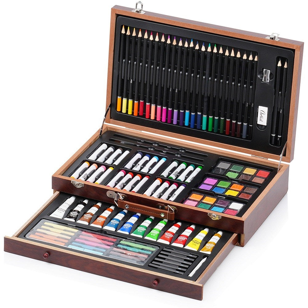 Artistic painting set in wooden case, 112 pcs.
