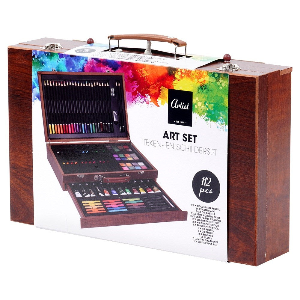 Artistic painting set in wooden case, 112 pcs.