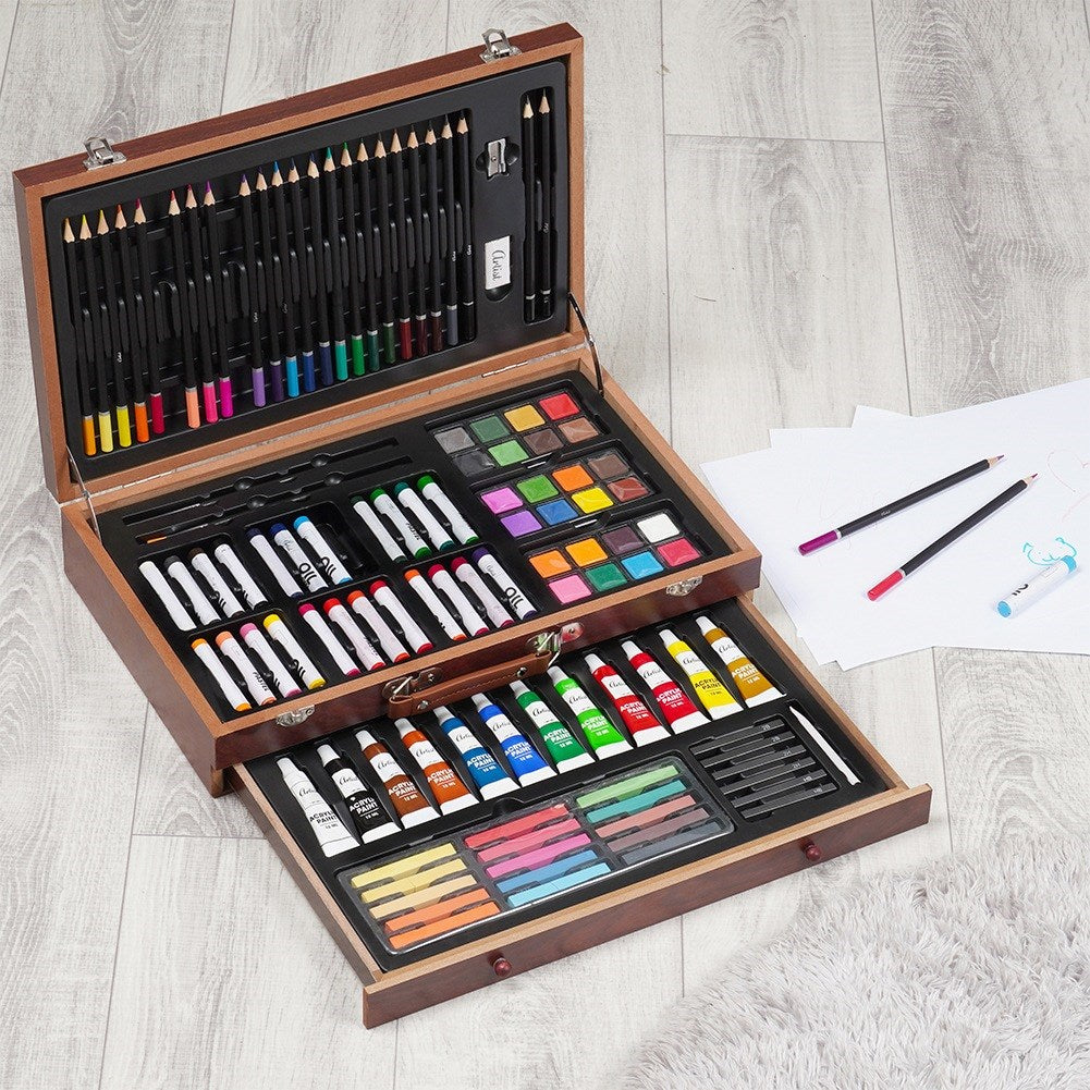 Artistic painting set in wooden case, 112 pcs.