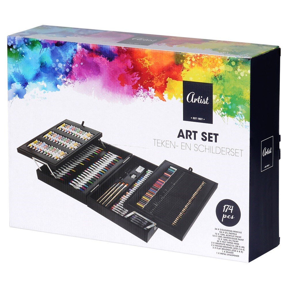 Artistic painting set in wooden case, 174 pcs.