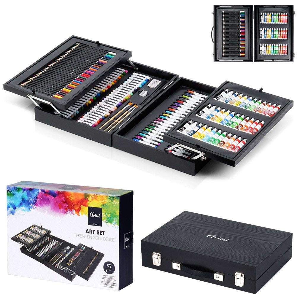 Artistic painting set in wooden case, 174 pcs.