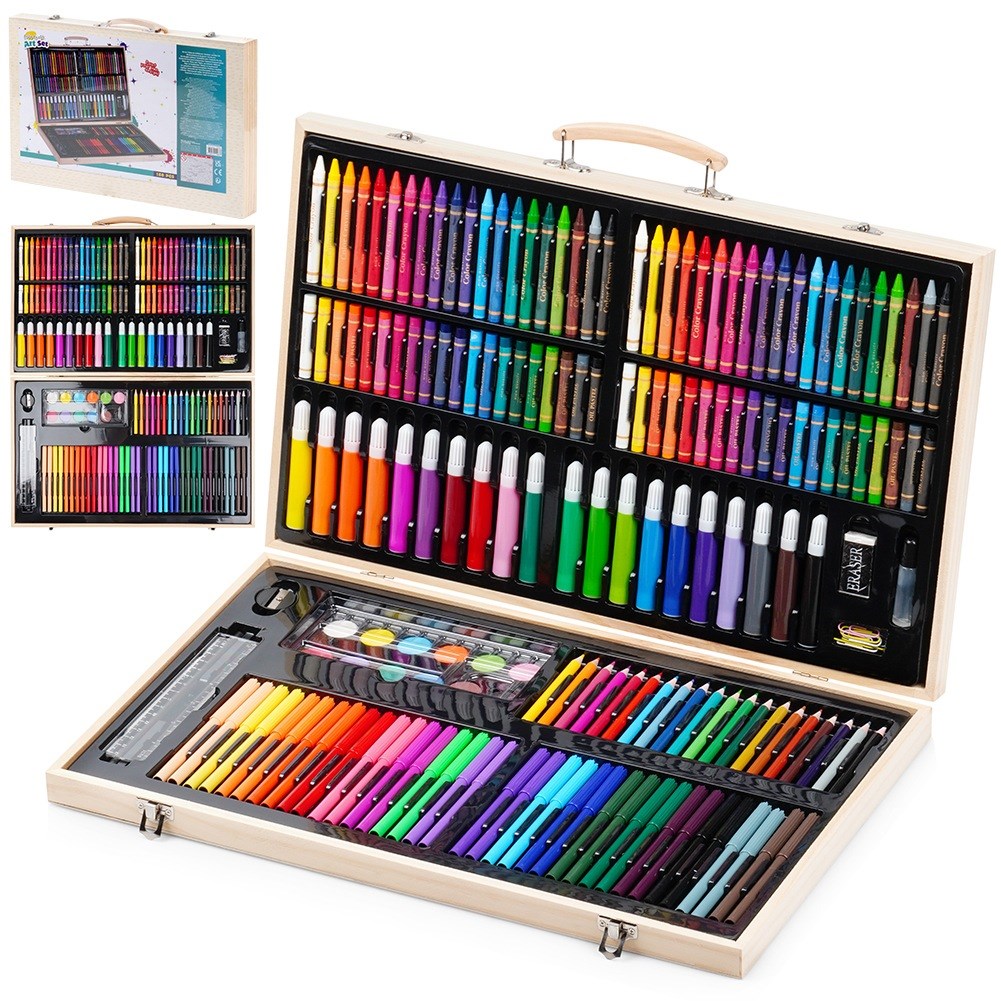 Artistic painting set in wooden case, 180 pcs.